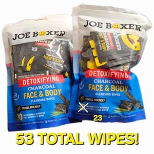 NWT 2PKS/53 WIPES JOE BOXER DETOXIFYING CHARCOAL FACE & BODY INDIVUAL WIPES!